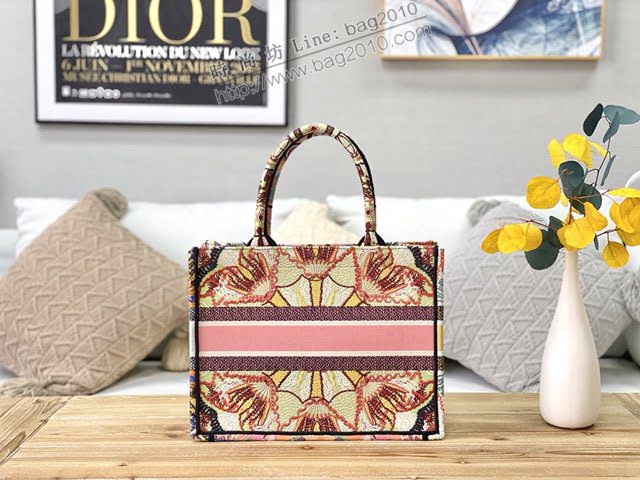 Dior女包 迪奧Book Tote多色花朵帆布托特包 Dior刺繡購物袋  dfk1664